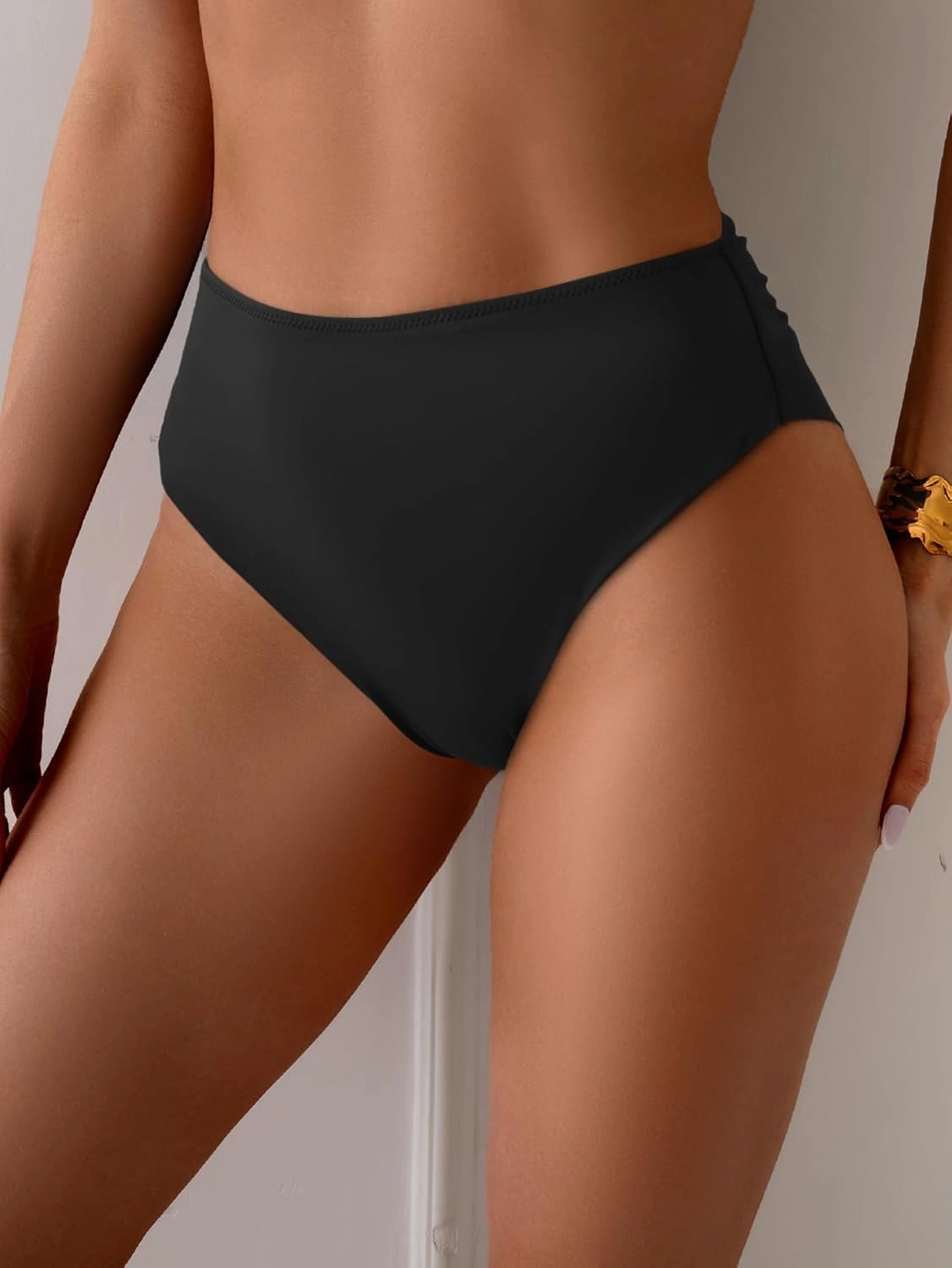 Eomenie Sexy Bikini Bottom for Women Ruched Swim Bottom Cheeky Swimsuit Mid Waisted Tankini Bottoms Only