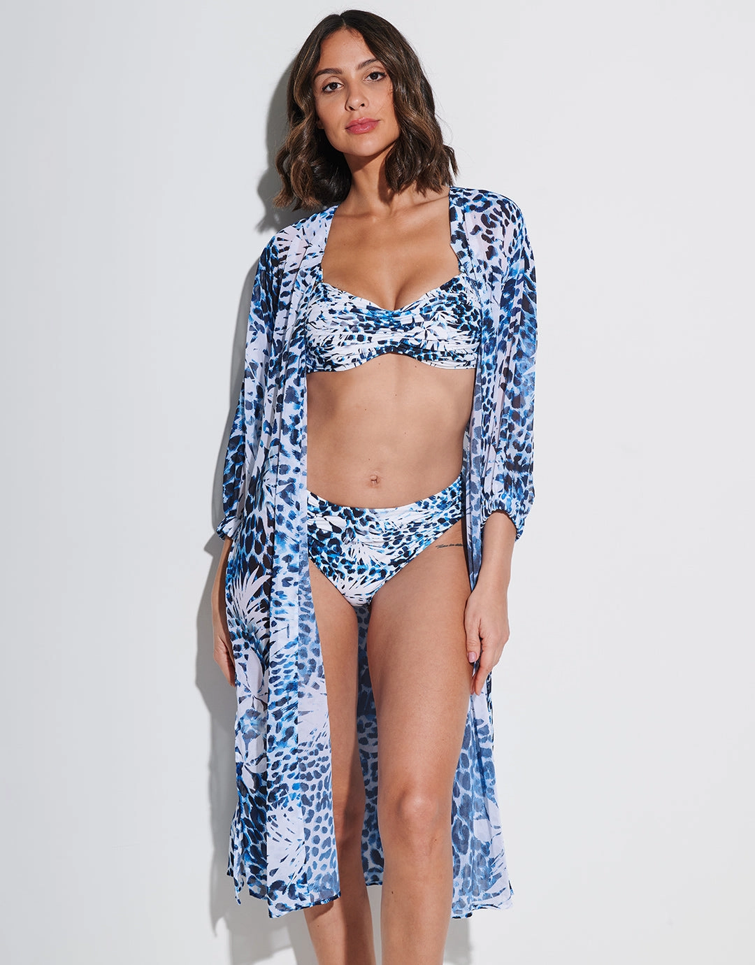 Ethnic Palm Midi Beach Shirt - Blue