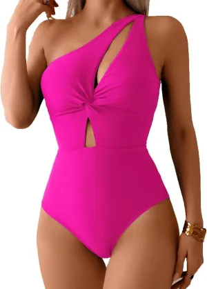 Fanuerg Women One Shoulder One Piece Swimsuits Sexy Cutout Bathing Suit Twist Front Hollow Out Swimwear