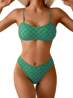 Fanuerg Women's Bandeau Bikini Sets Removable Strap Two Piece Swimsuit High Cut Cheeky Bathing Suit