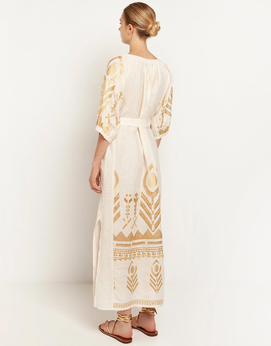 Feather Maxi Kaftan - Natural and Gold