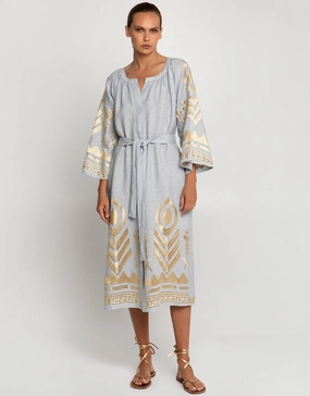 Feather Midi Kaftan - Light Grey and Gold