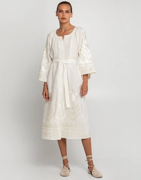 Feather Midi Kaftan - Natural and Champagne