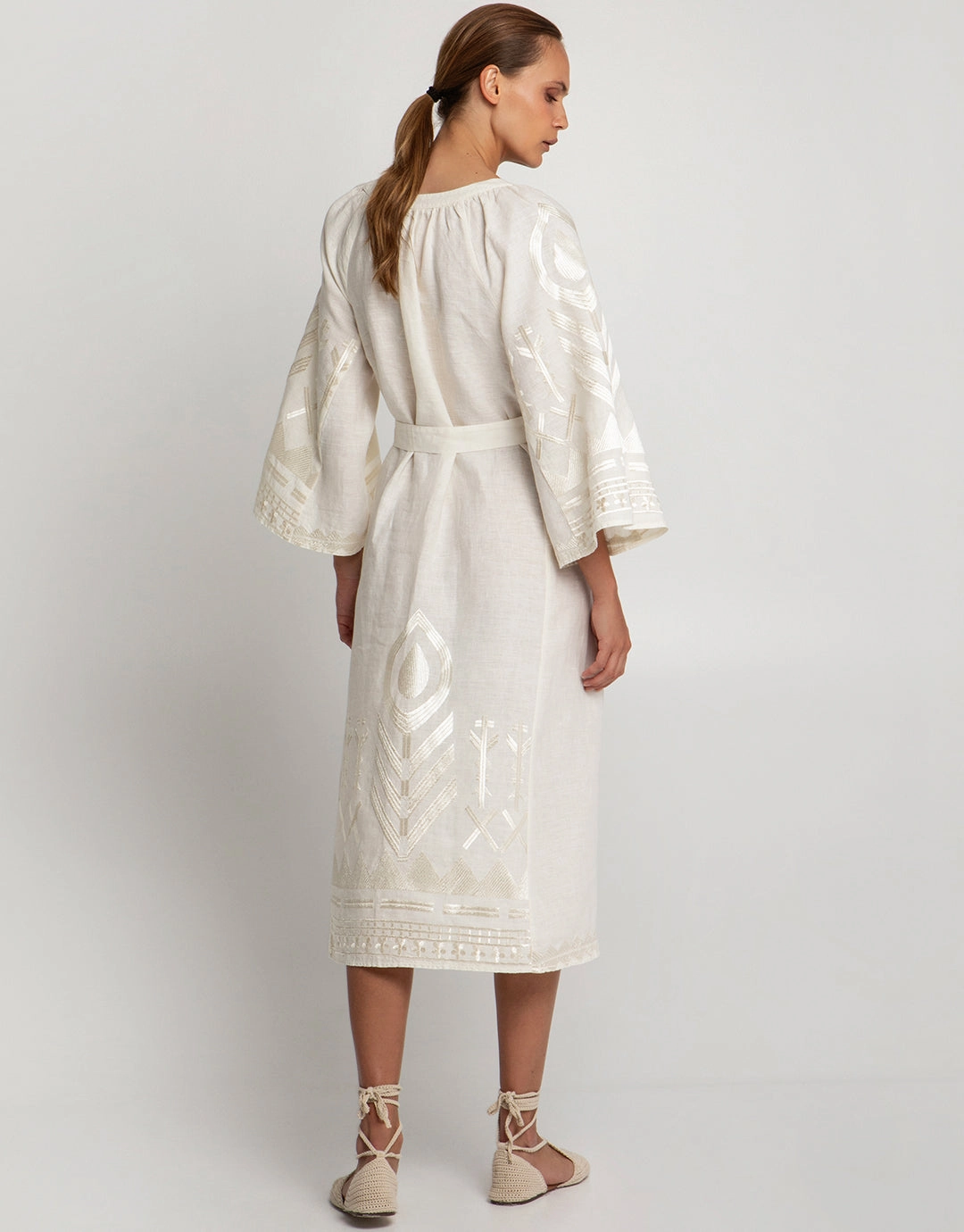 Feather Midi Kaftan - Natural and Champagne