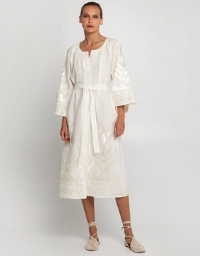 Feather Midi Kaftan - Natural and Champagne
