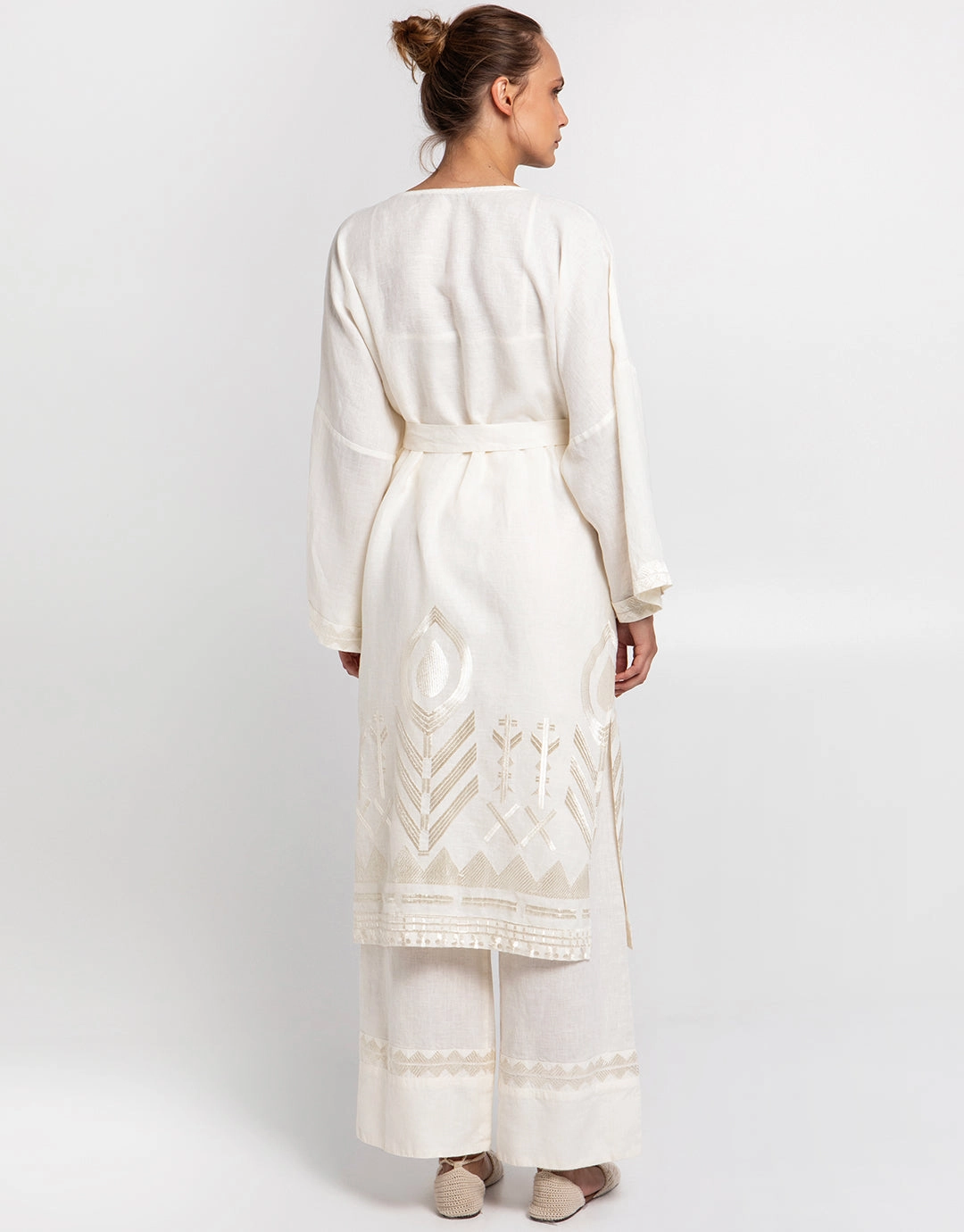 Feather Midi Kimono - Natural and Champagne