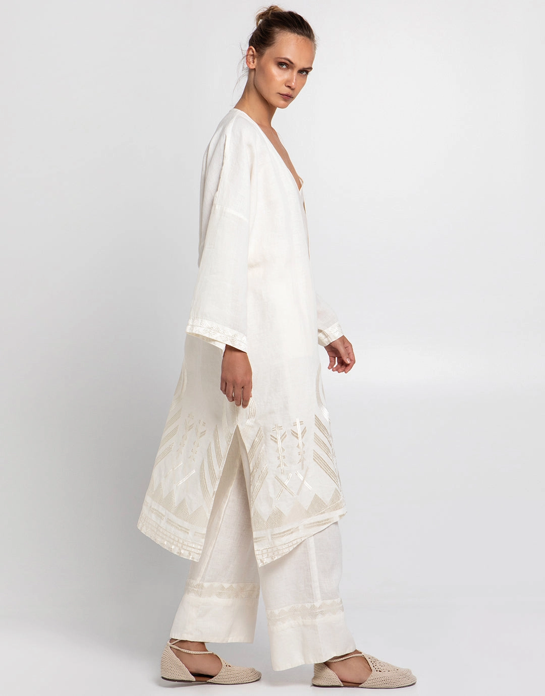 Feather Midi Kimono - Natural and Champagne