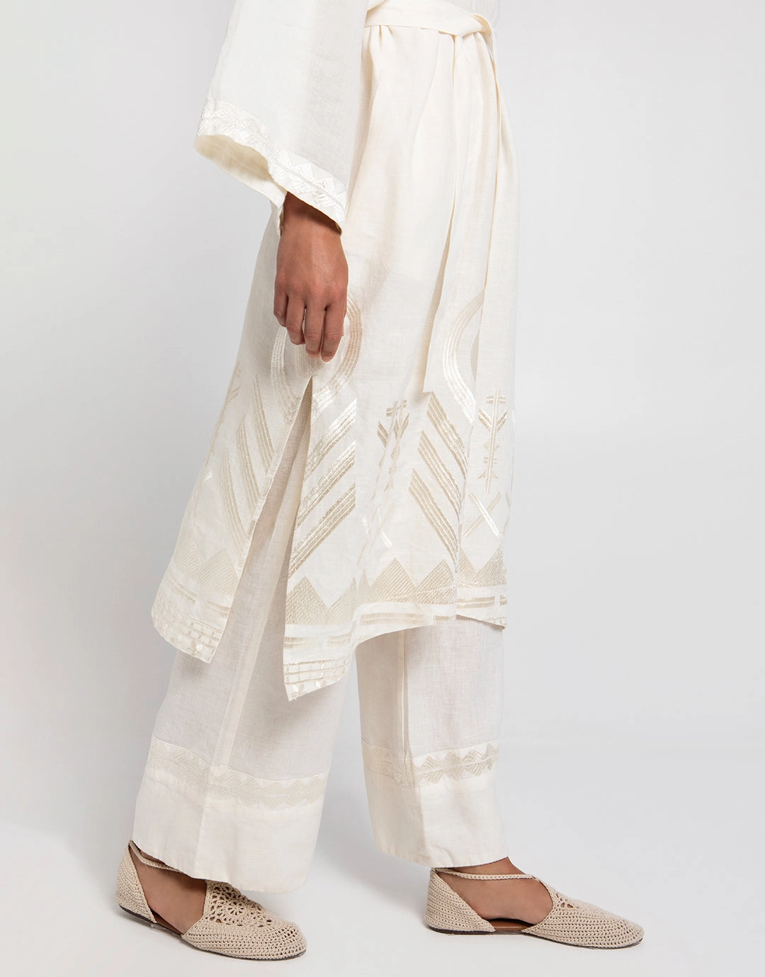 Feather Midi Kimono - Natural and Champagne