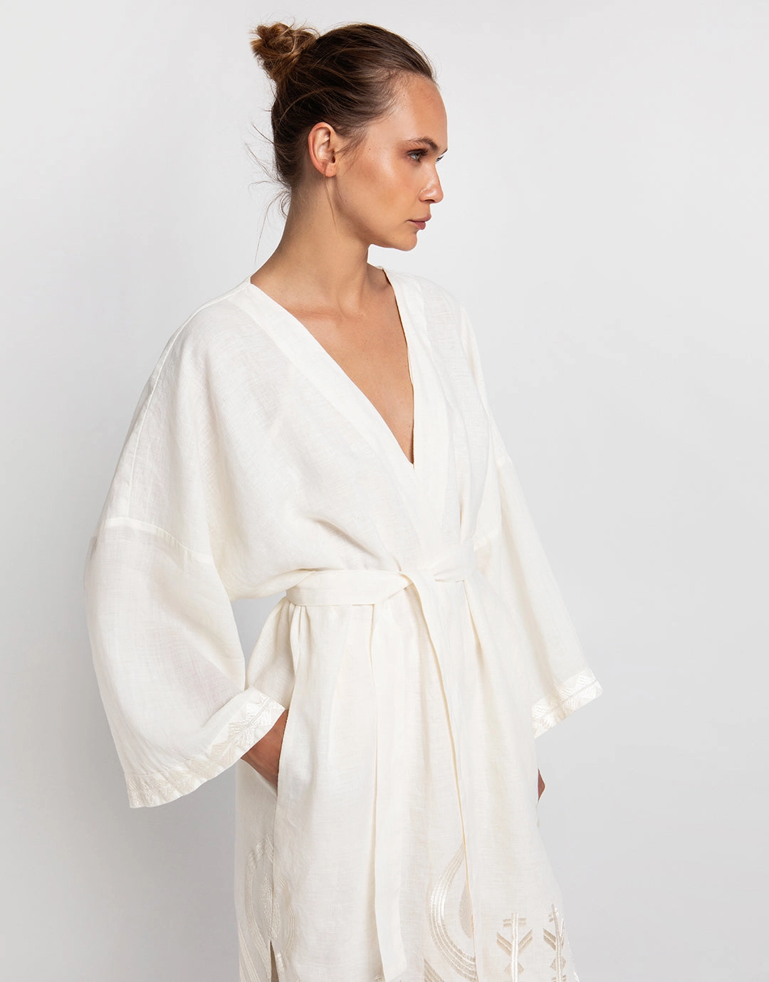 Feather Midi Kimono - Natural and Champagne