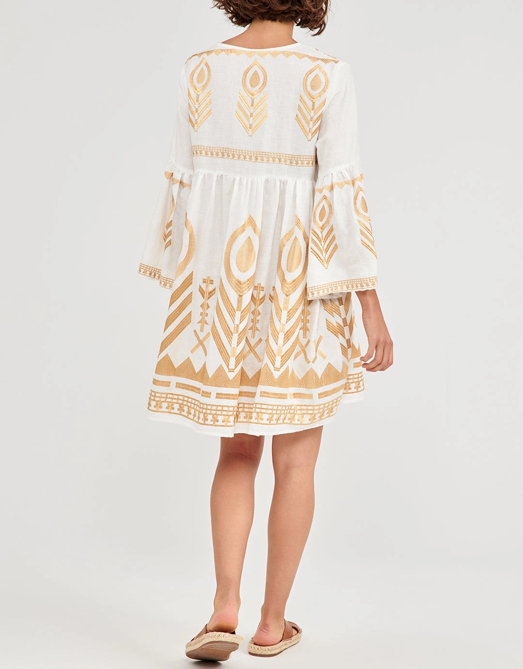 Feather Mini Dress - White and Gold