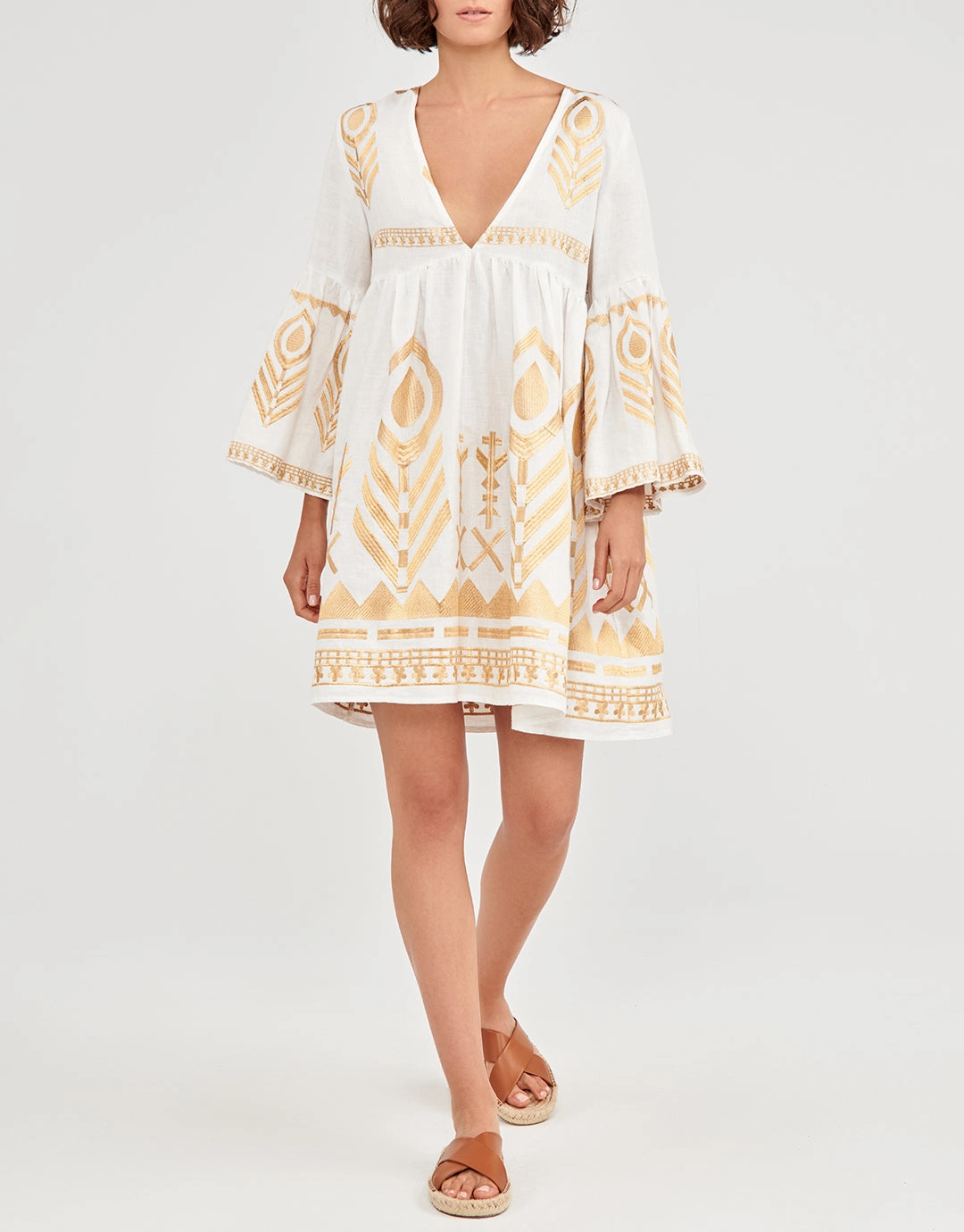 Feather Mini Dress - White and Gold