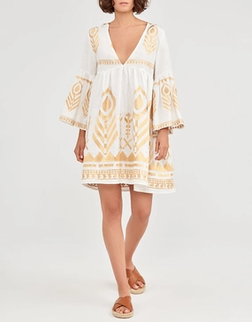 Feather Mini Dress - White and Gold