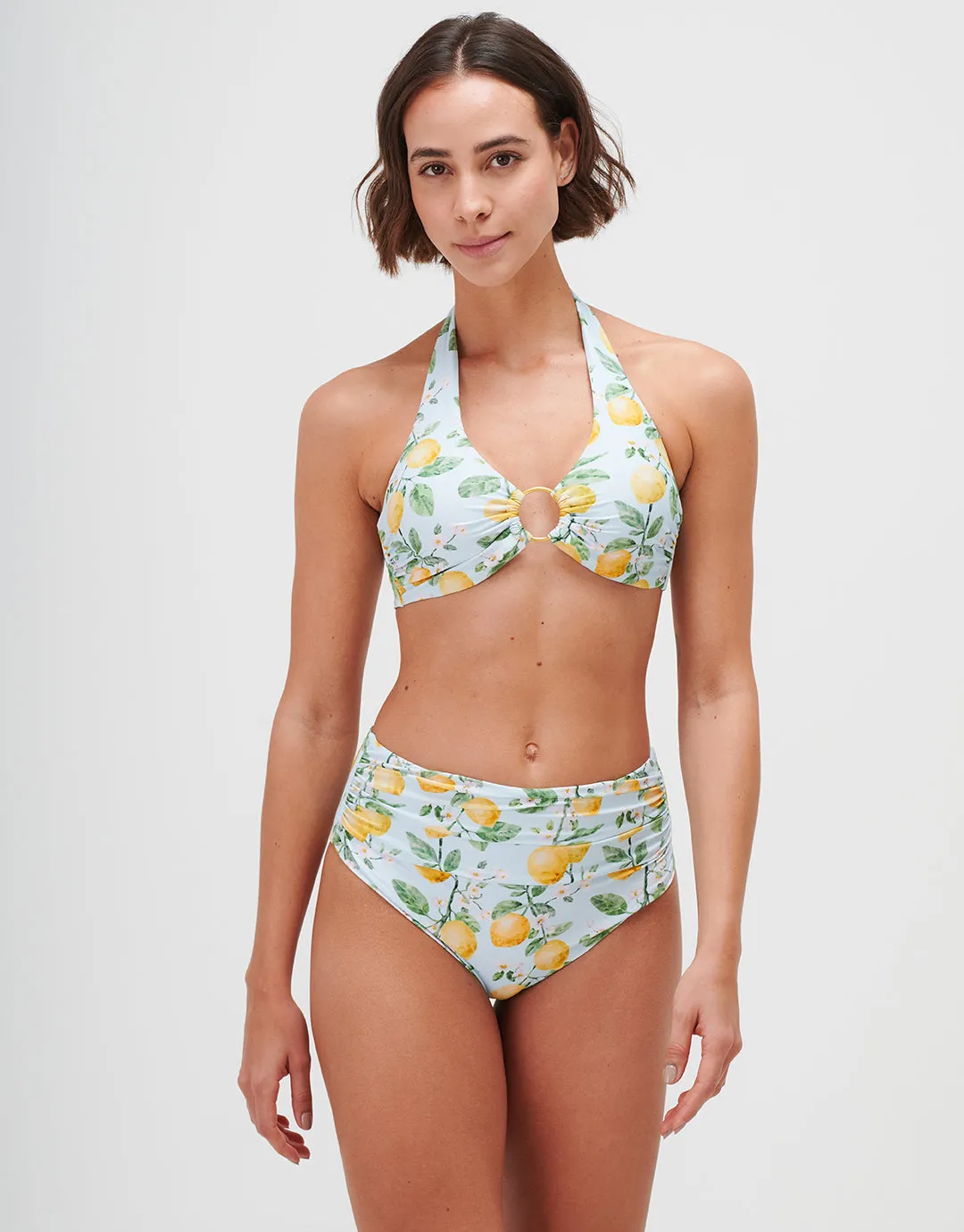 Fior di Limone Ruched High Waist Bikini Pant - Sorrento Sky