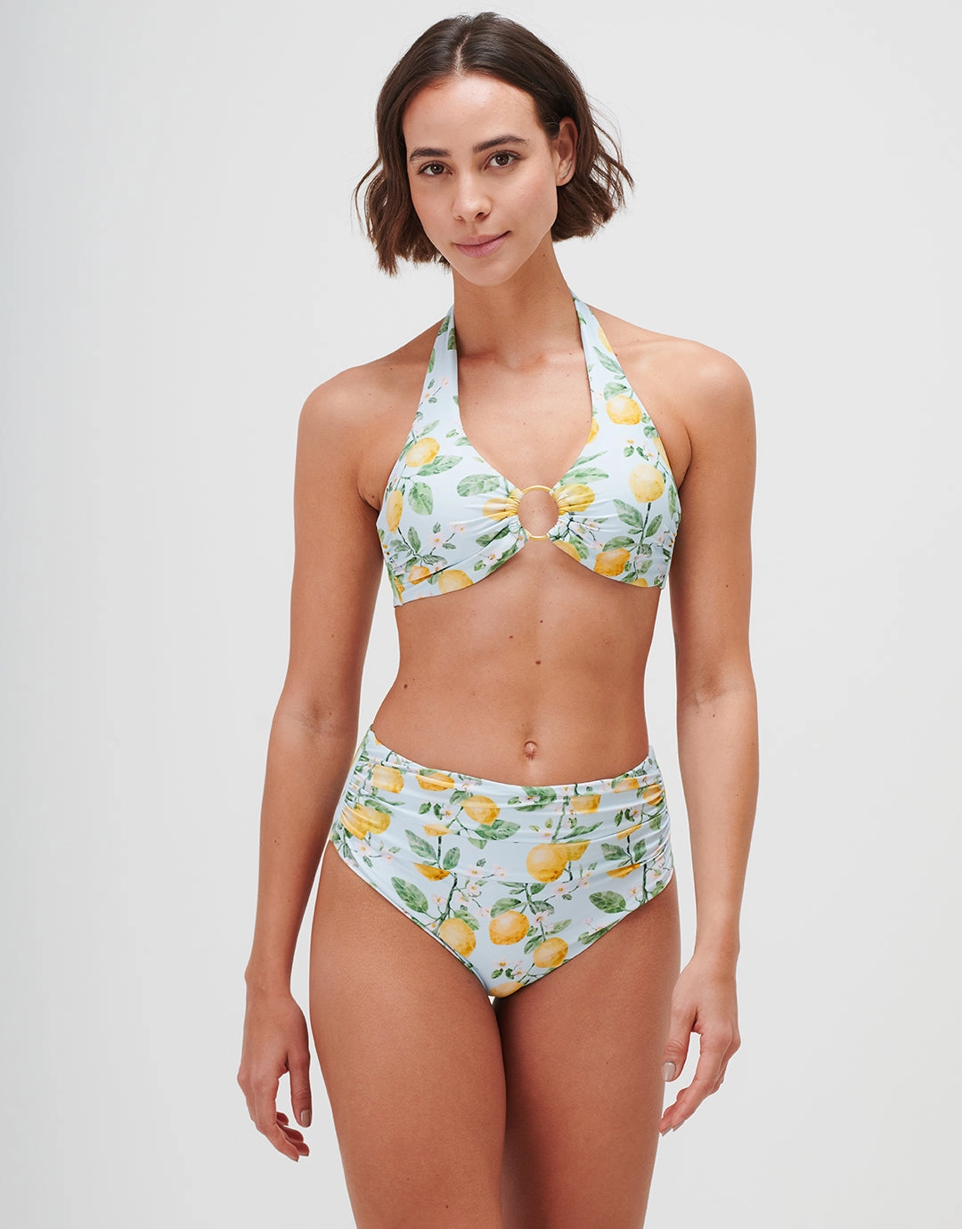 Fior di Limone Ruched High Waist Bikini Pant - Sorrento Sky