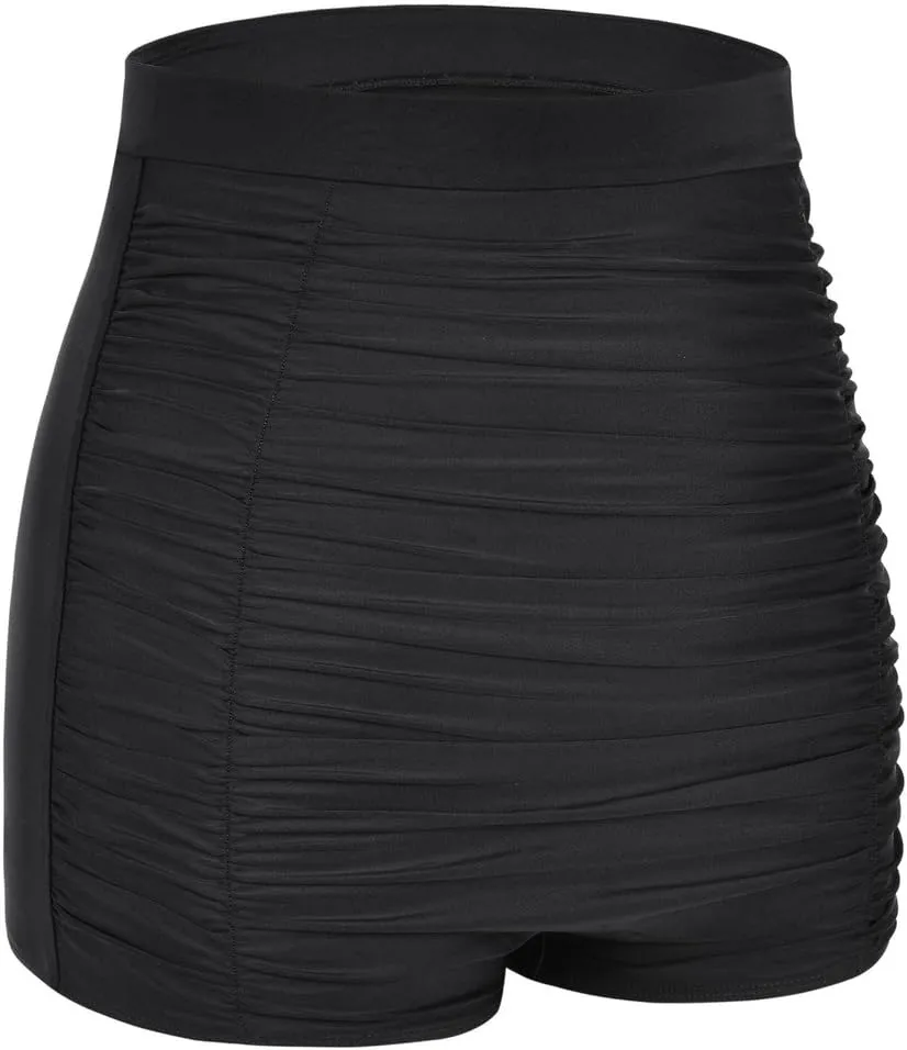Firpearl Women's High Waisted Bikini Bottom 50s Ruched Boyleg Swim Shorts Tummy Control Swimsuit Bottom