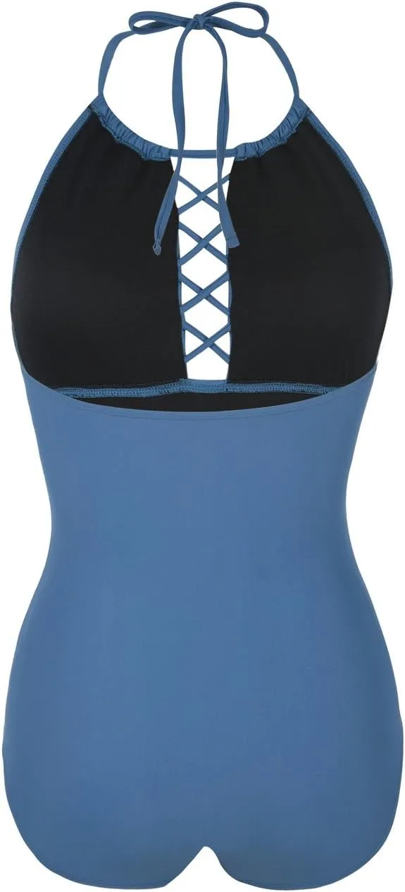 Firpearl Women's One Piece Swimsuits High Neck Cutout Ruched Tummy Control Swimwear