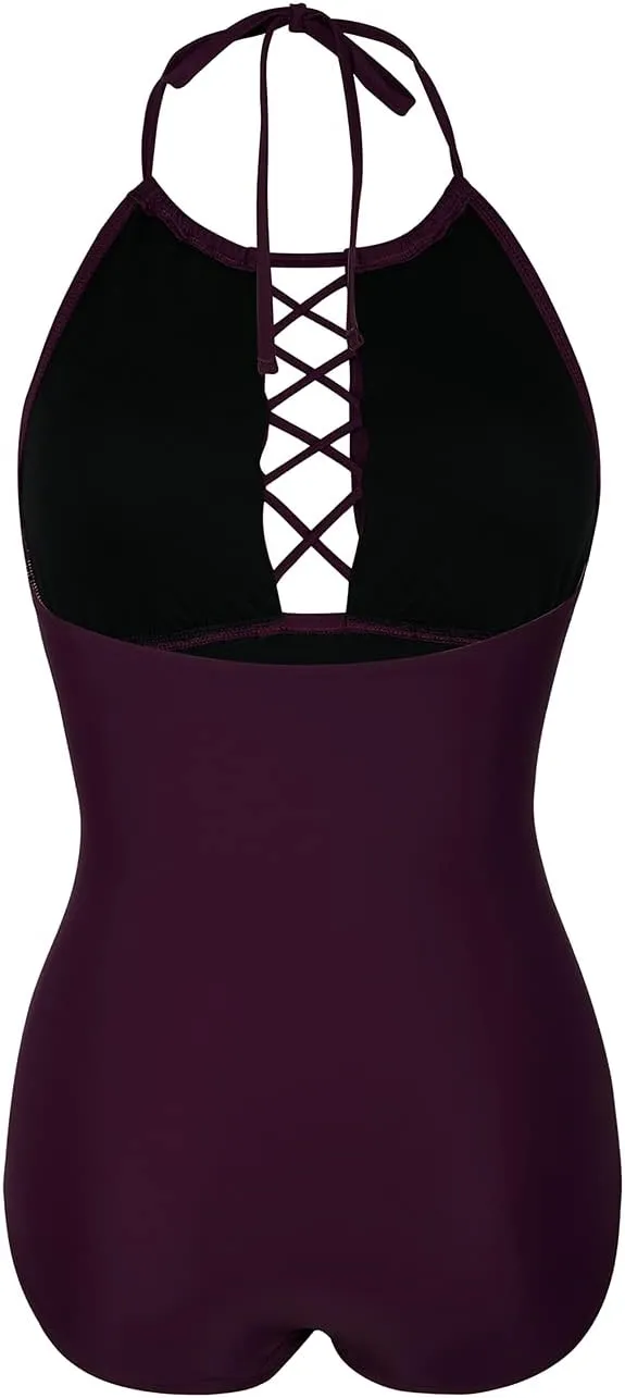Firpearl Women's One Piece Swimsuits High Neck Cutout Ruched Tummy Control Swimwear