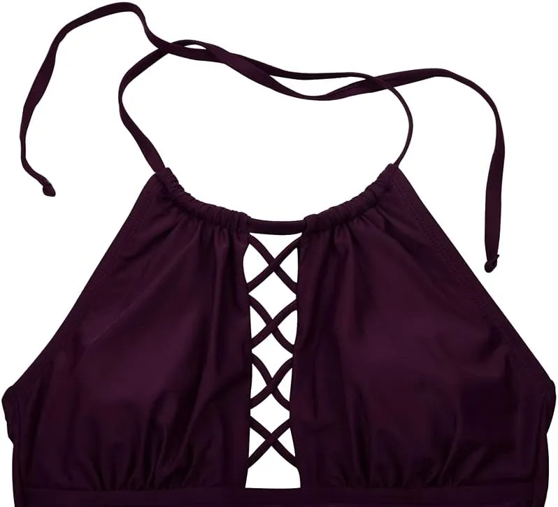 Firpearl Women's One Piece Swimsuits High Neck Cutout Ruched Tummy Control Swimwear
