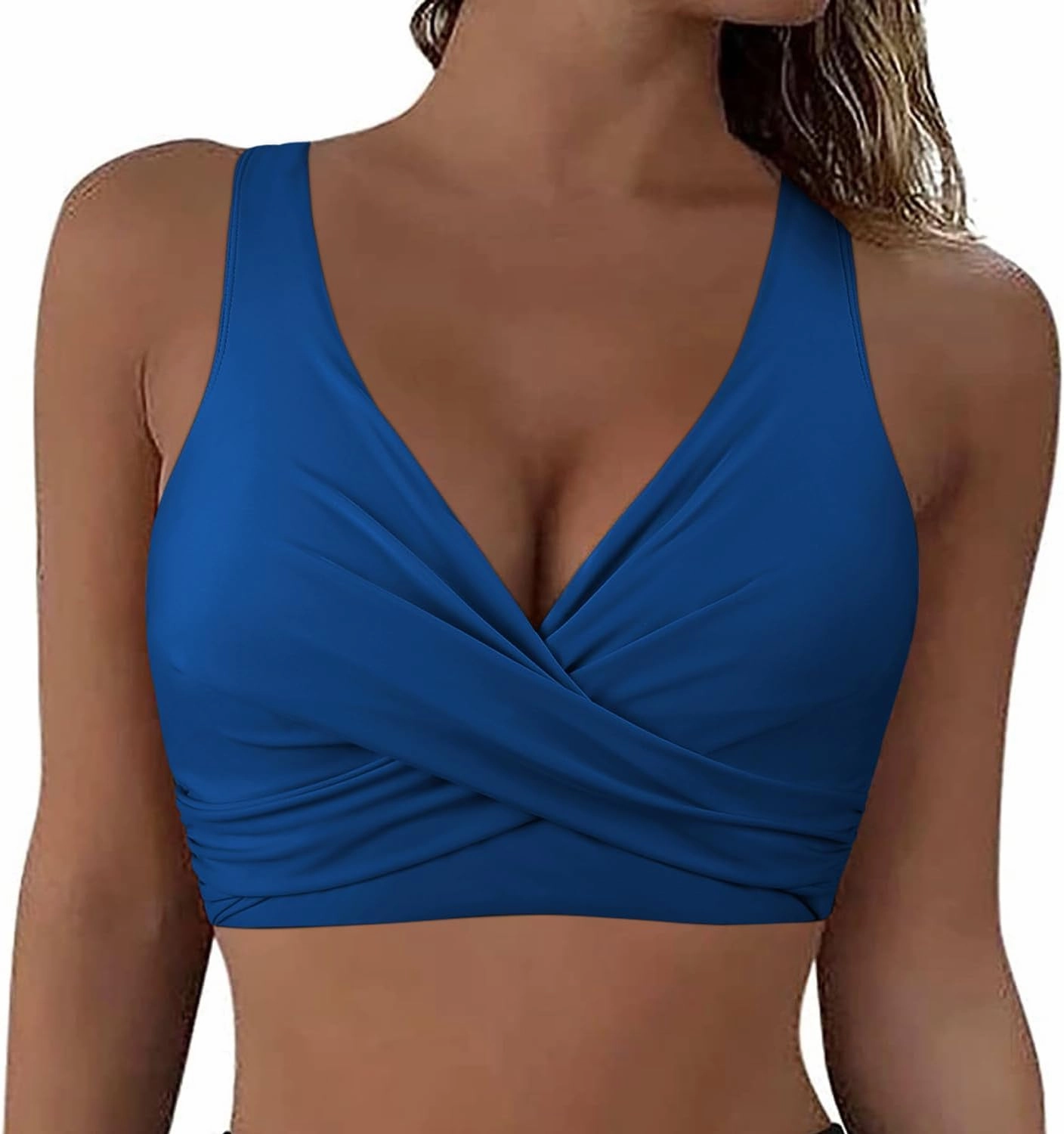 Firpearl Women Underwire Full Coverage Bikini Top Only Criss Cross Push Up Swim Crop Top Tie Back Bathing Suit