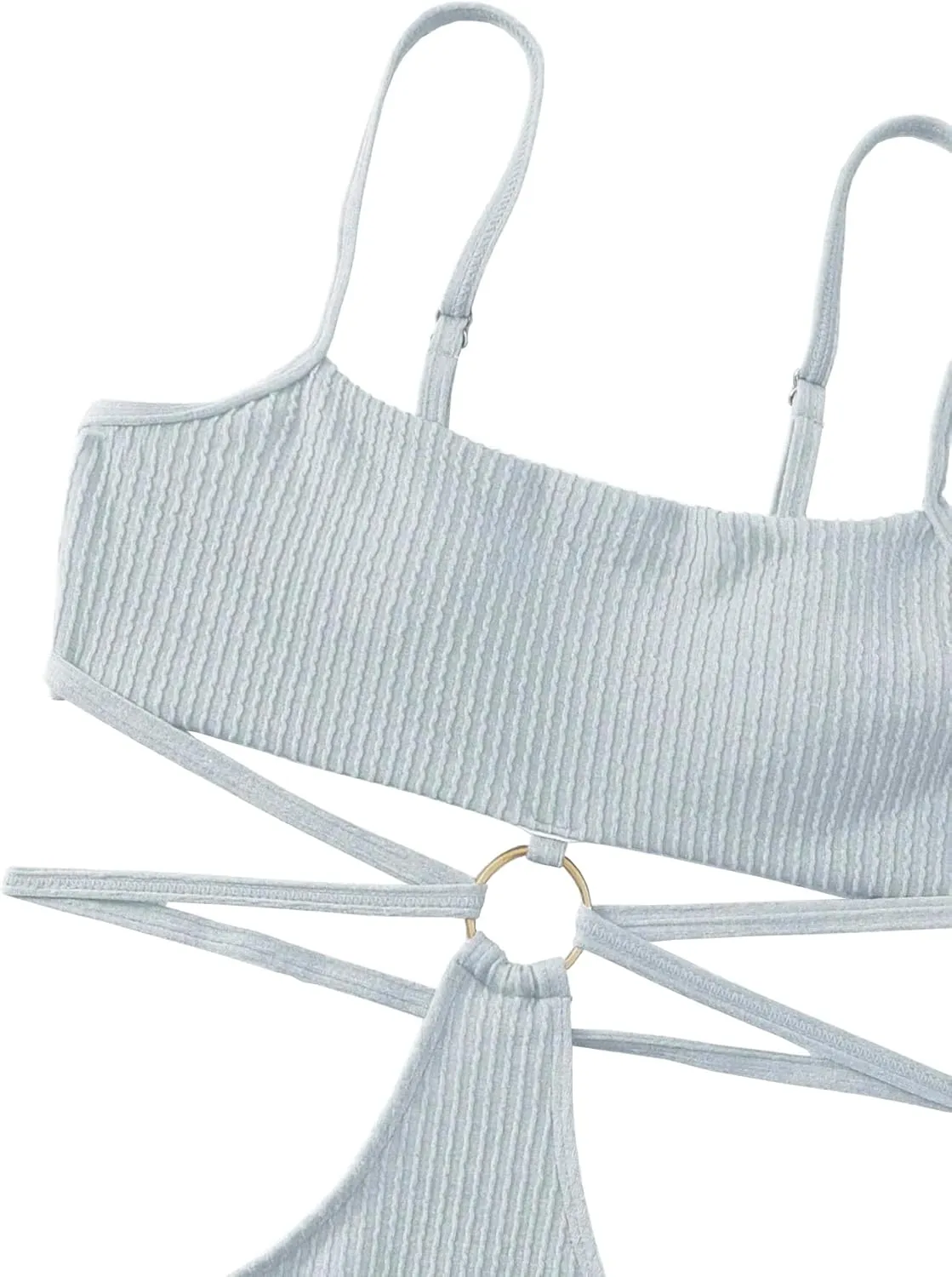 FlatterMe Ring Linked Cut-Out One Piece Swimsuit Scoop Neck Lace Up Back Monokini Bathing Suit