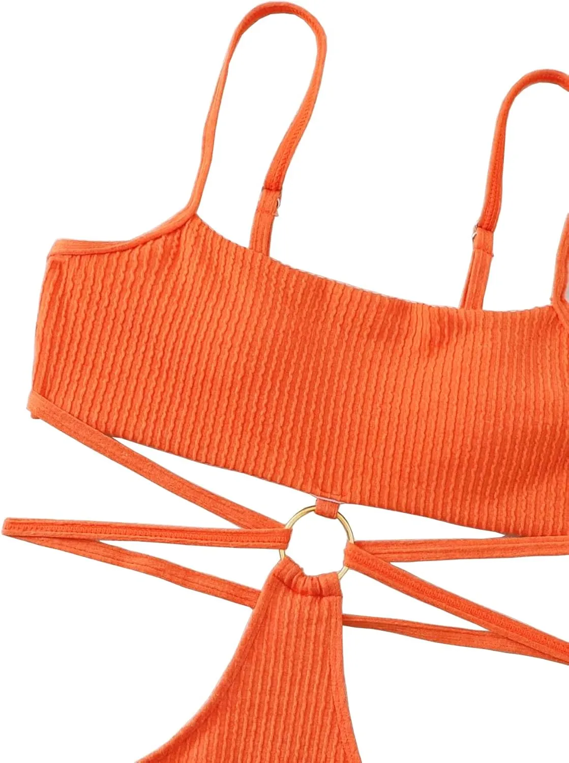 FlatterMe Ring Linked Cut-Out One Piece Swimsuit Scoop Neck Lace Up Back Monokini Bathing Suit