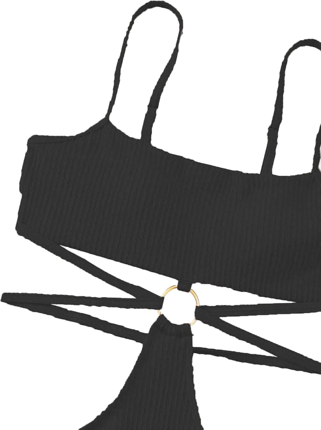 FlatterMe Ring Linked Cut-Out One Piece Swimsuit Scoop Neck Lace Up Back Monokini Bathing Suit