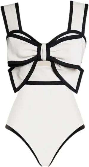 FLAXMAKER Black and White Swimsuit Bow-tie Decor One Piece Bathing Suit