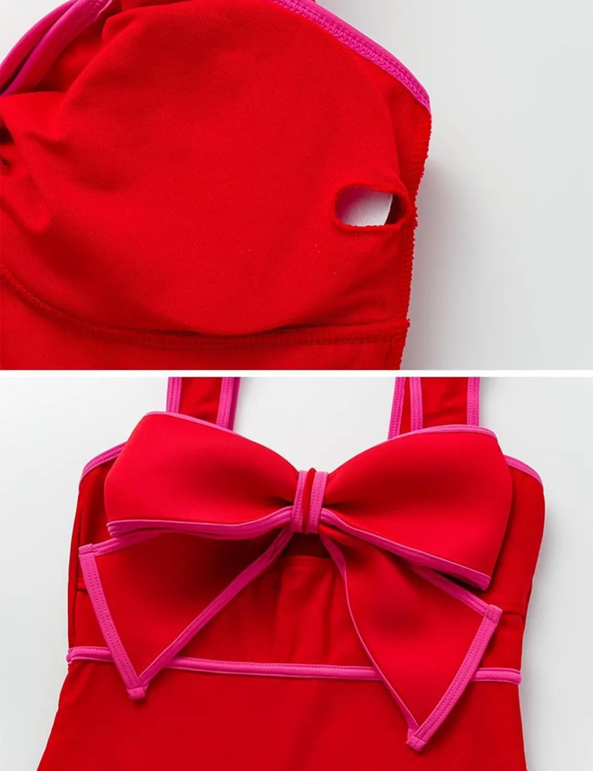FLAXMAKER Bow Front Cut Out Color Block One Piece Swimsuit and Skirt