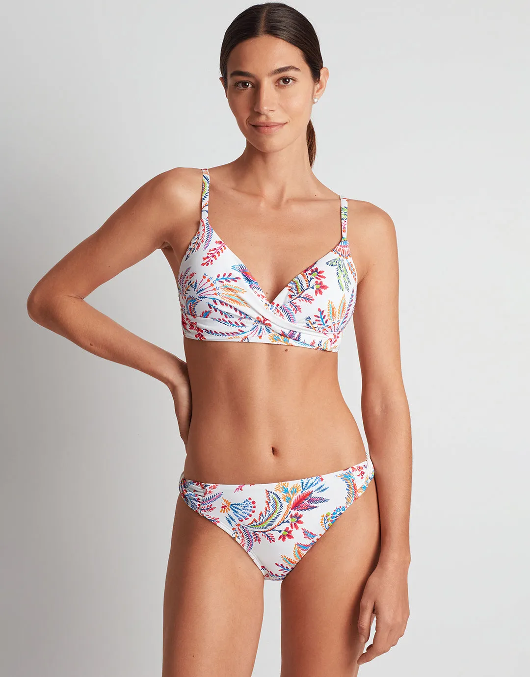 Fleurette Twist Side Tab Hipster Bikini Pant - White Floral