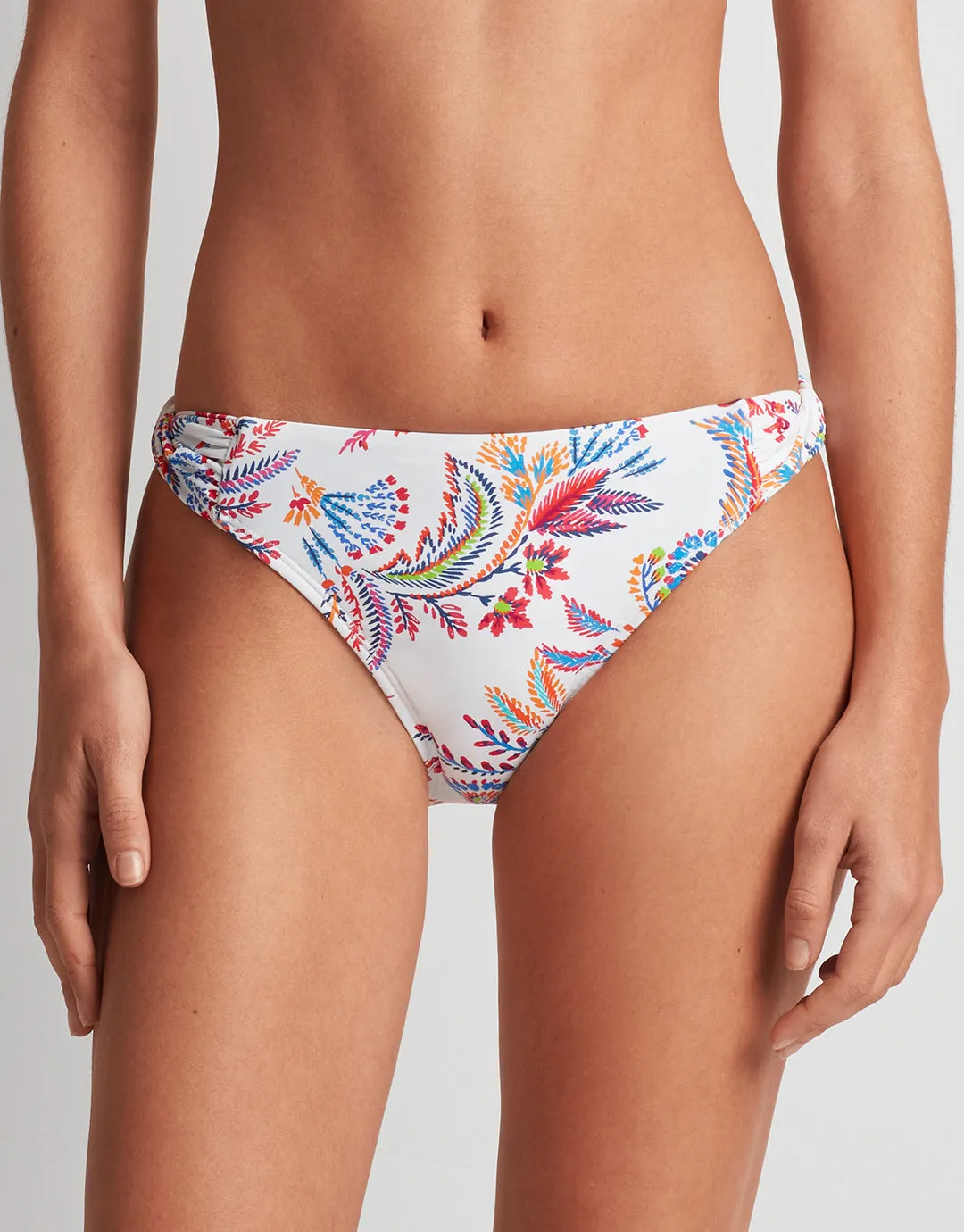 Fleurette Twist Side Tab Hipster Bikini Pant - White Floral