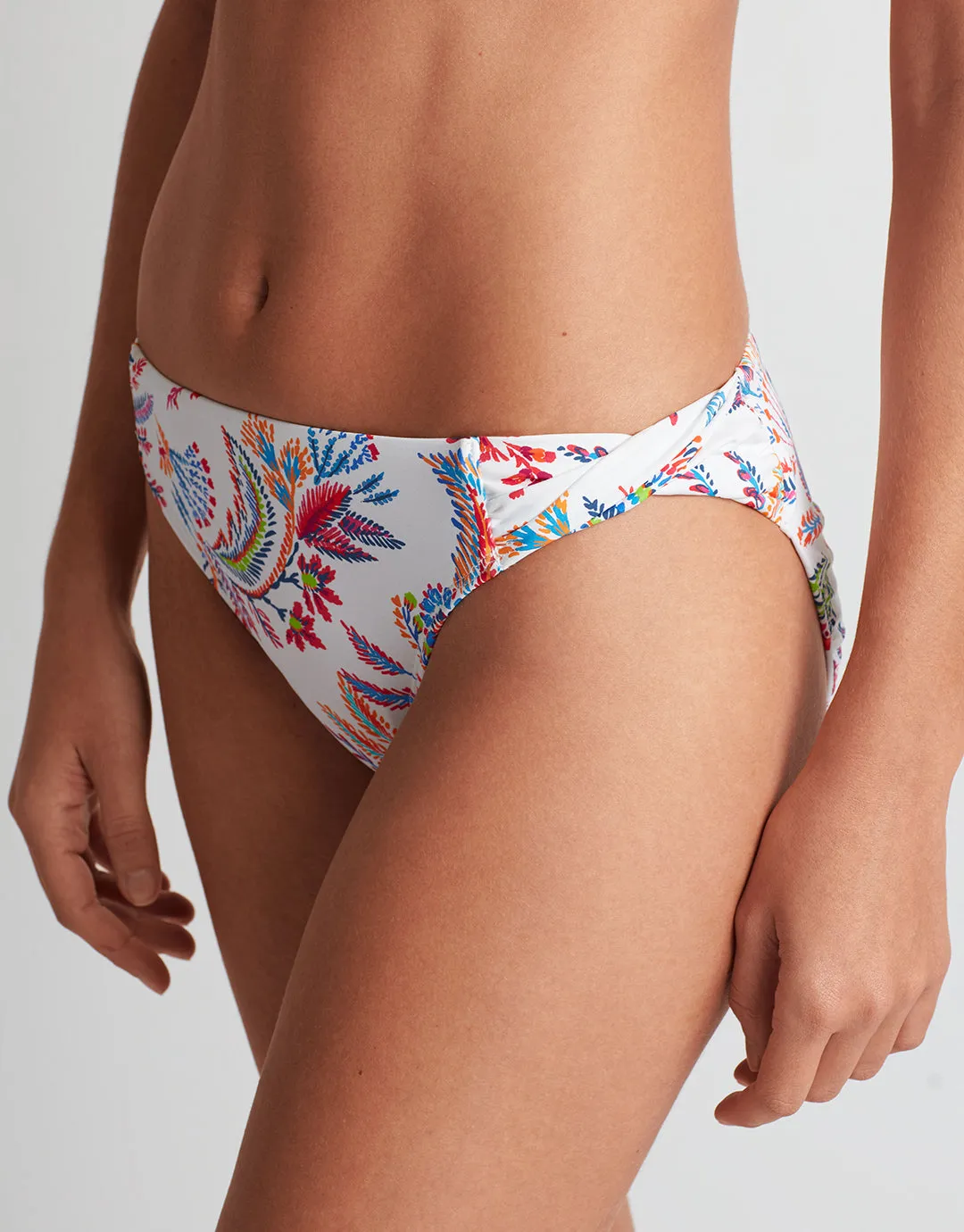 Fleurette Twist Side Tab Hipster Bikini Pant - White Floral