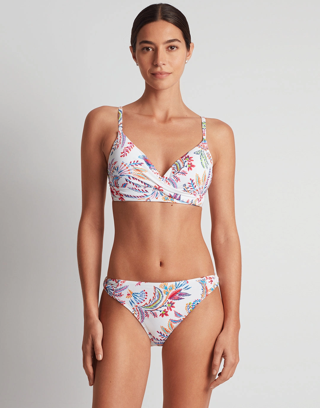 Fleurette Single Strap Twist Underwired Bra Bikini Top - White Floral