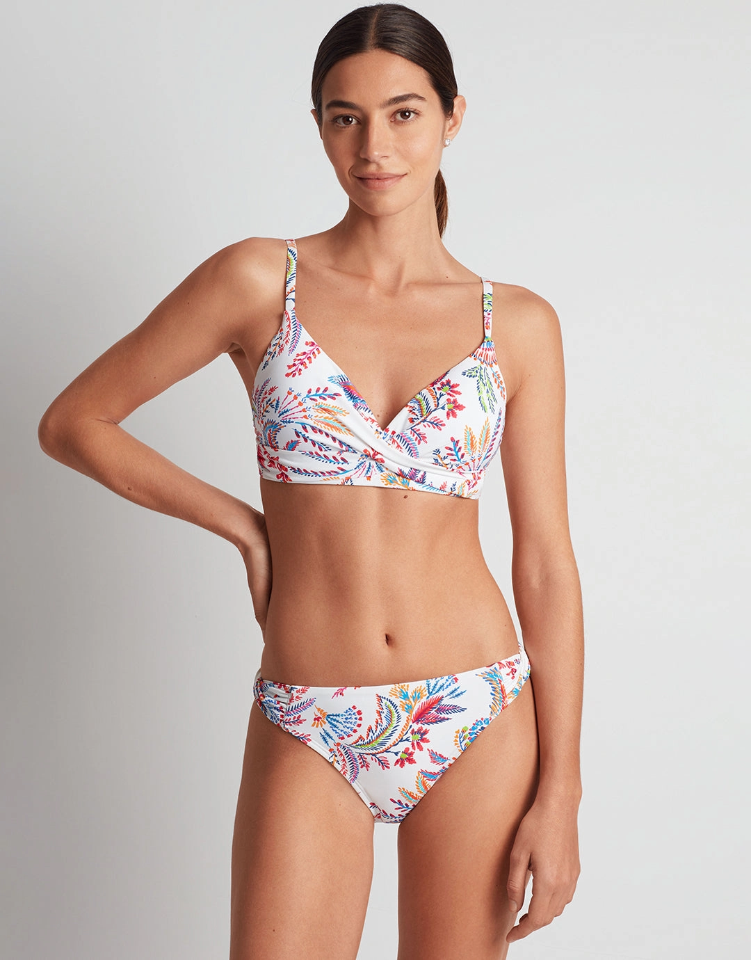 Fleurette Single Strap Twist Underwired Bra Bikini Top - White Floral