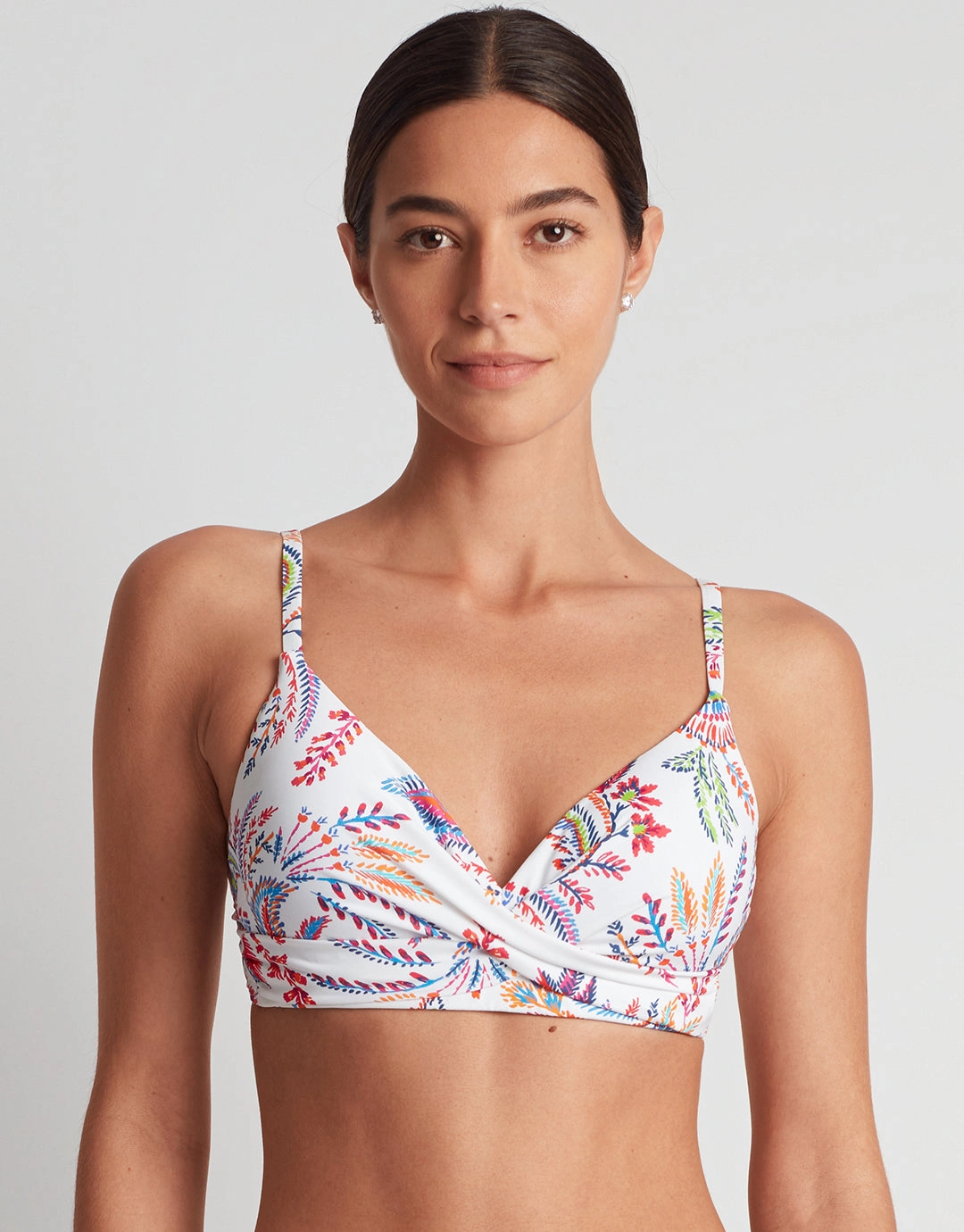 Fleurette Single Strap Twist Underwired Bra Bikini Top - White Floral
