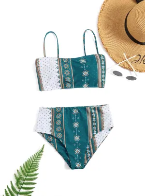 Floerns Women's Boho Two Piece High Waist Bathing Suit Bandeau Swimsuit
