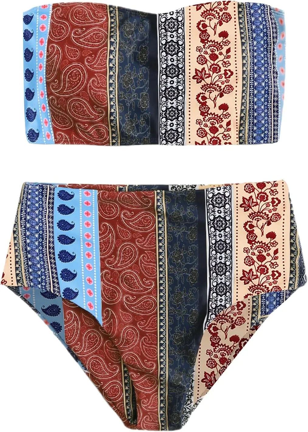 Floerns Women's Boho Two Piece High Waist Bathing Suit Bandeau Swimsuit