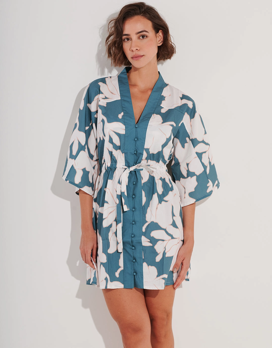 Floral Abstract Mini Kimono - Puffy Sky