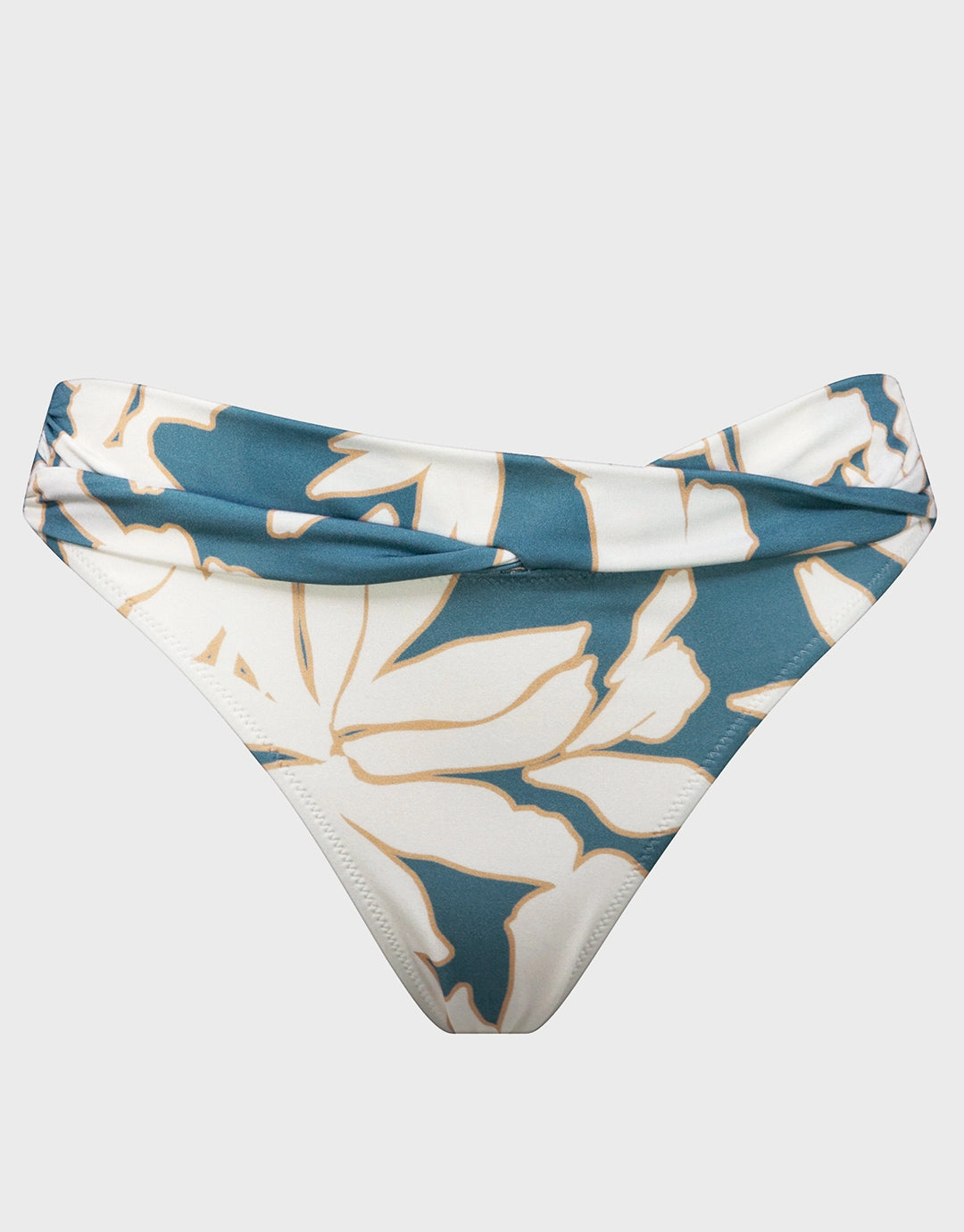 Floral Abstract Twist Front Bikini Pant - Puffy Sky