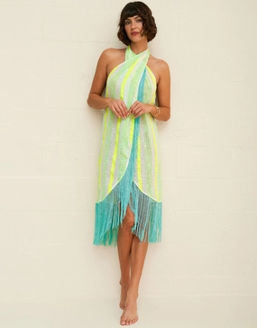 Fringed Crossover Dress - Neon Yellow