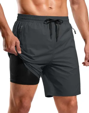G Gradual Mens Swim Trunks with Compression Liner 7" Quick Dry Board Shorts Swimsuit Bathing Suit for Men with Zipper Pockets
