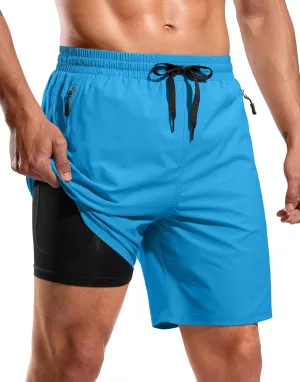 G Gradual Mens Swim Trunks with Compression Liner 7" Quick Dry Board Shorts Swimsuit Bathing Suit for Men with Zipper Pockets