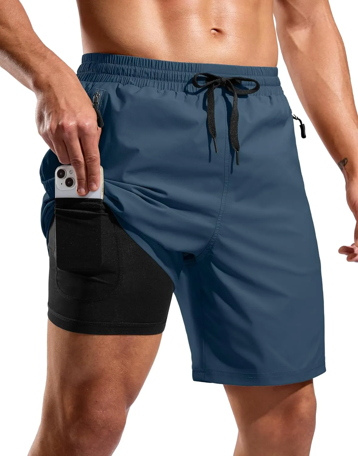 G Gradual Mens Swim Trunks with Compression Liner 7" Quick Dry Board Shorts Swimsuit Bathing Suit for Men with Zipper Pockets