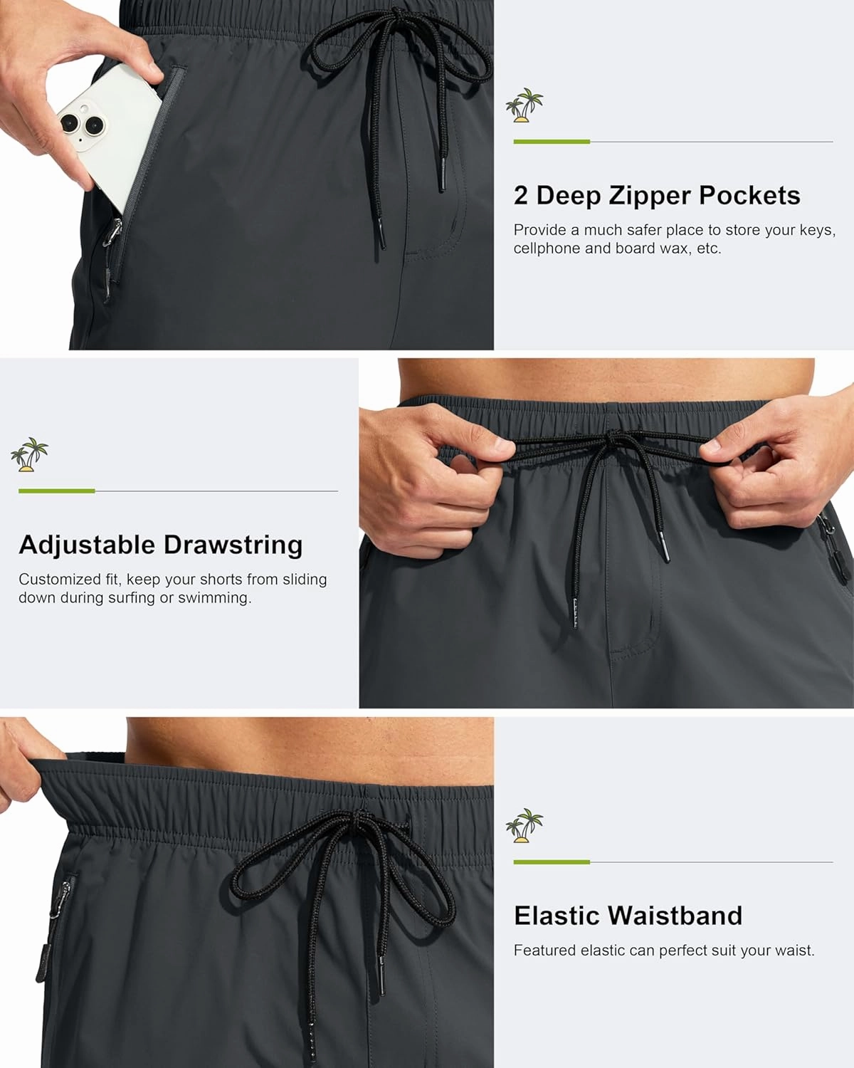 G Gradual Men's Swim Trunks 9" Quick Dry Swimming Board Shorts with Zipper Pockets Swimwear Bathing Suit for Men No Liner