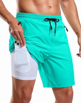 G Gradual Mens Swim Trunks with Compression Liner 7" Quick Dry Board Shorts Swimsuit Bathing Suit for Men with Zipper Pockets