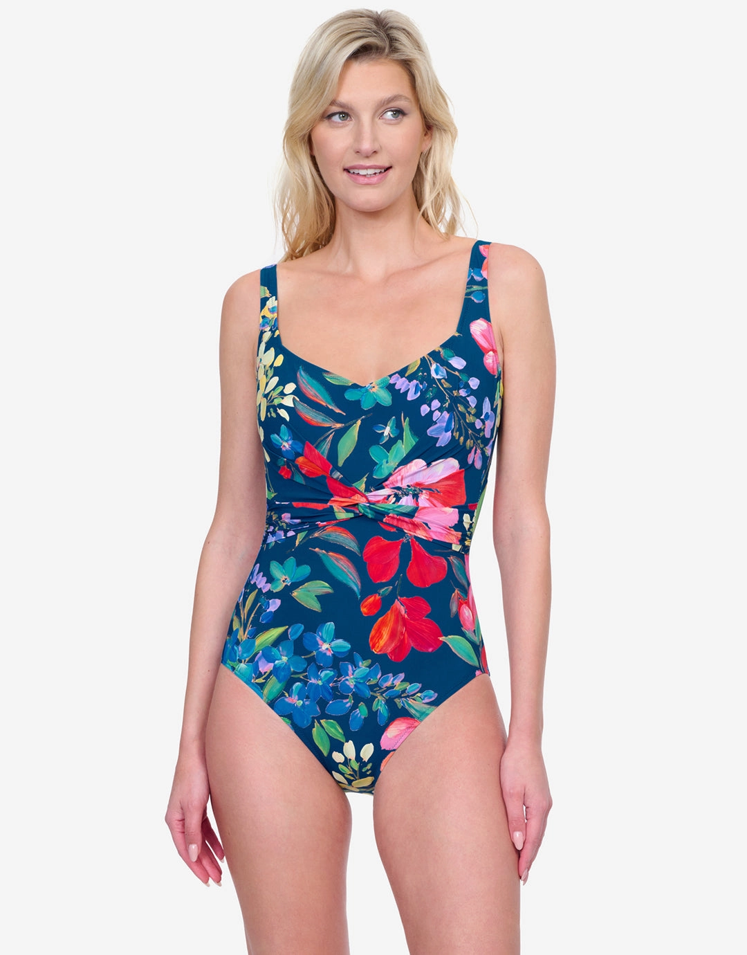 Garden Dream Shaped Square Neck Swimsuit - Multi Navy