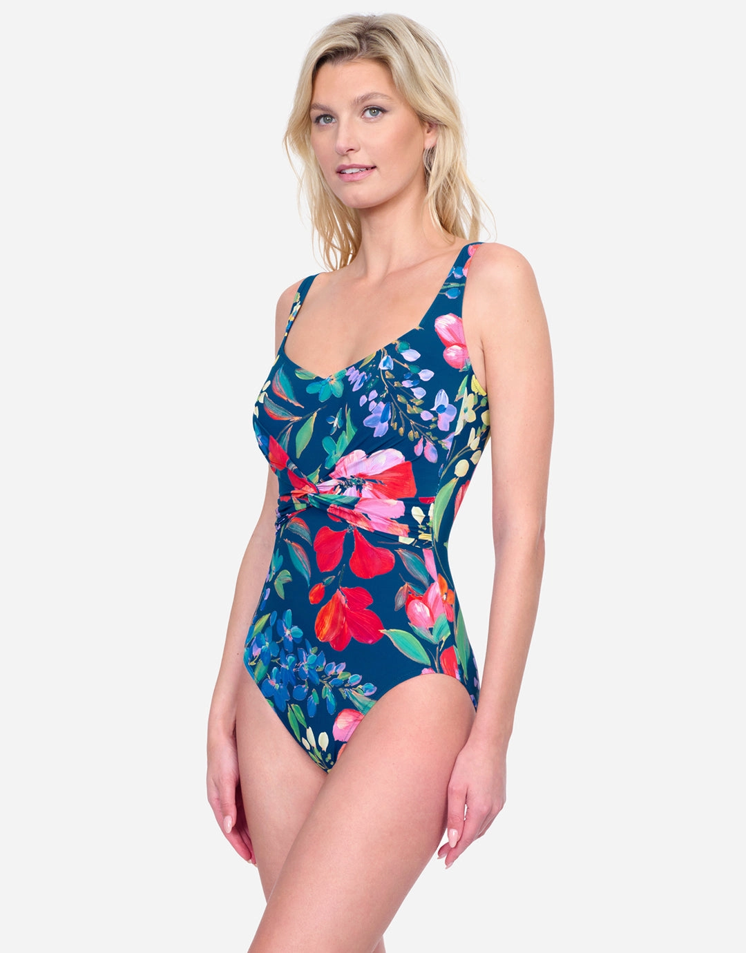 Garden Dream Shaped Square Neck Swimsuit - Multi Navy
