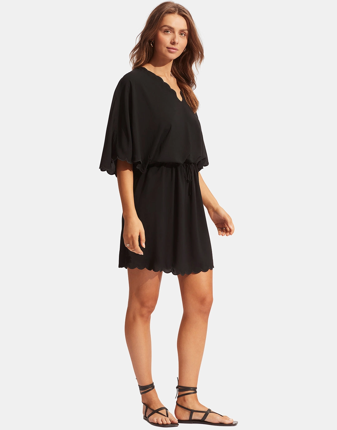 Gia Scallop Kaftan - Black
