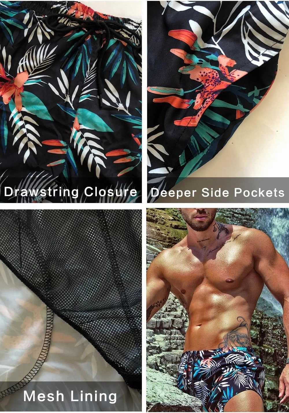 GINGTTO Men's Beach Shorts Bathing Suits with Mesh Lining