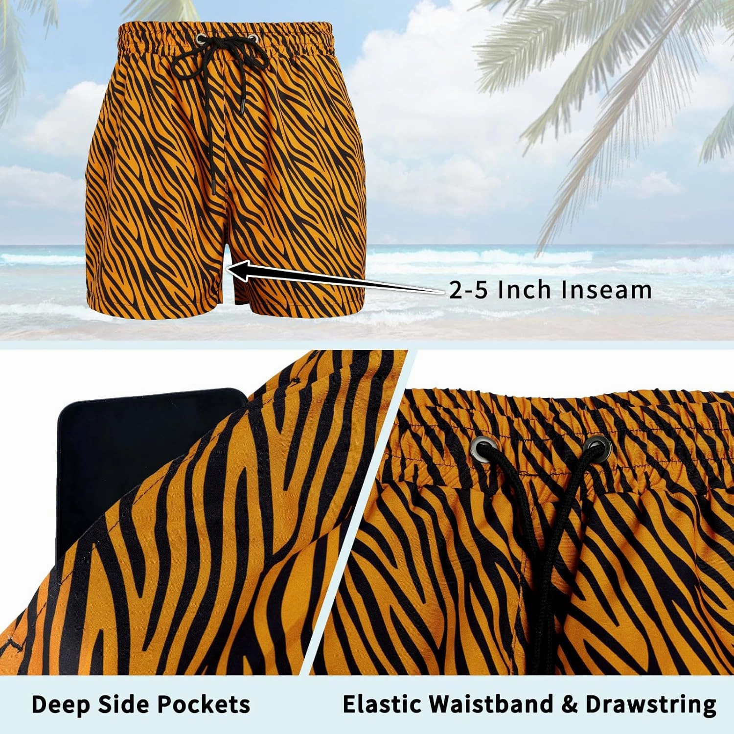 GINGTTO Men's Beach Shorts Bathing Suits with Mesh Lining