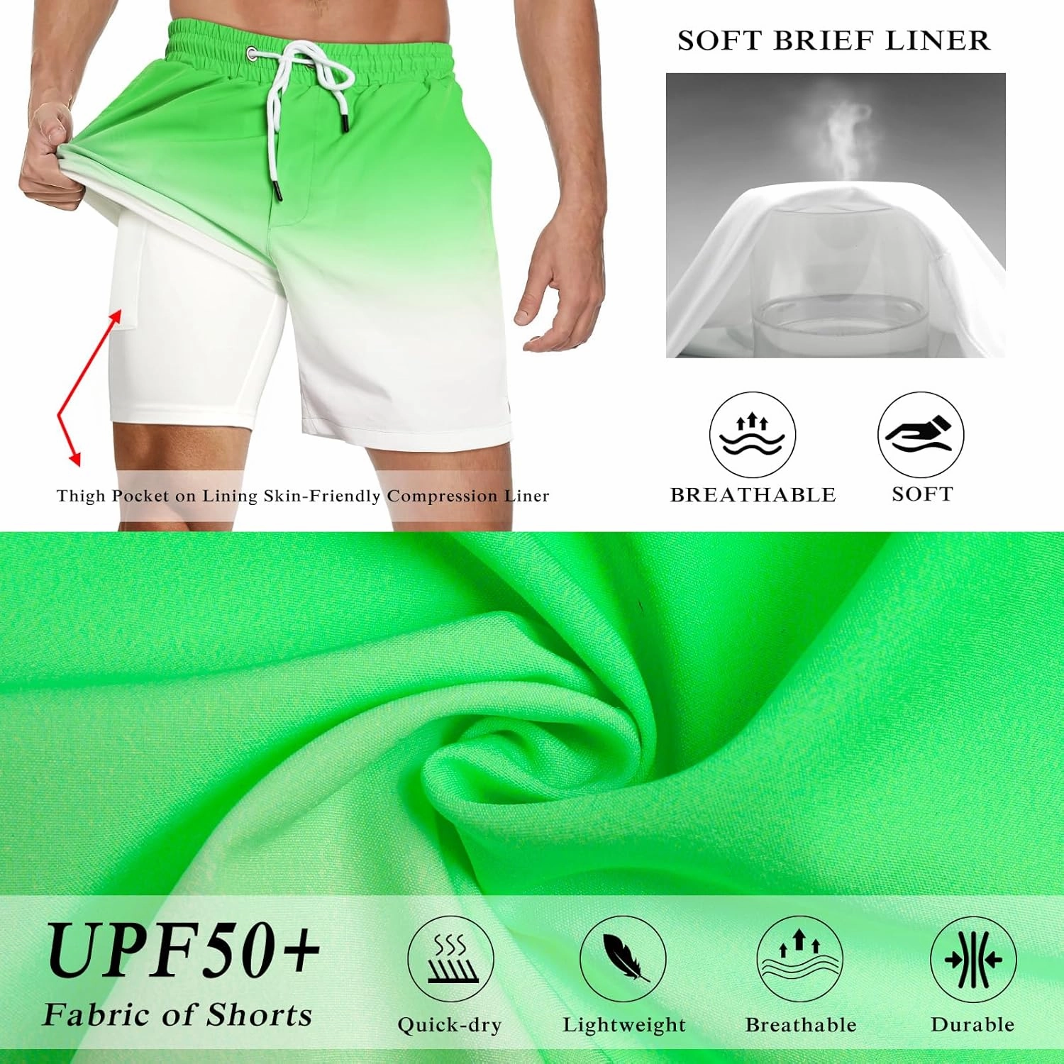 GINGTTO Mens Board Shorts 7 Inch Inseam Beach Swim Trunks for Men with Compression Liner